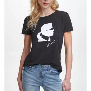 Karl Lagerfeld Paris Cotton Silhouette Tee, Black and White, Women's Large